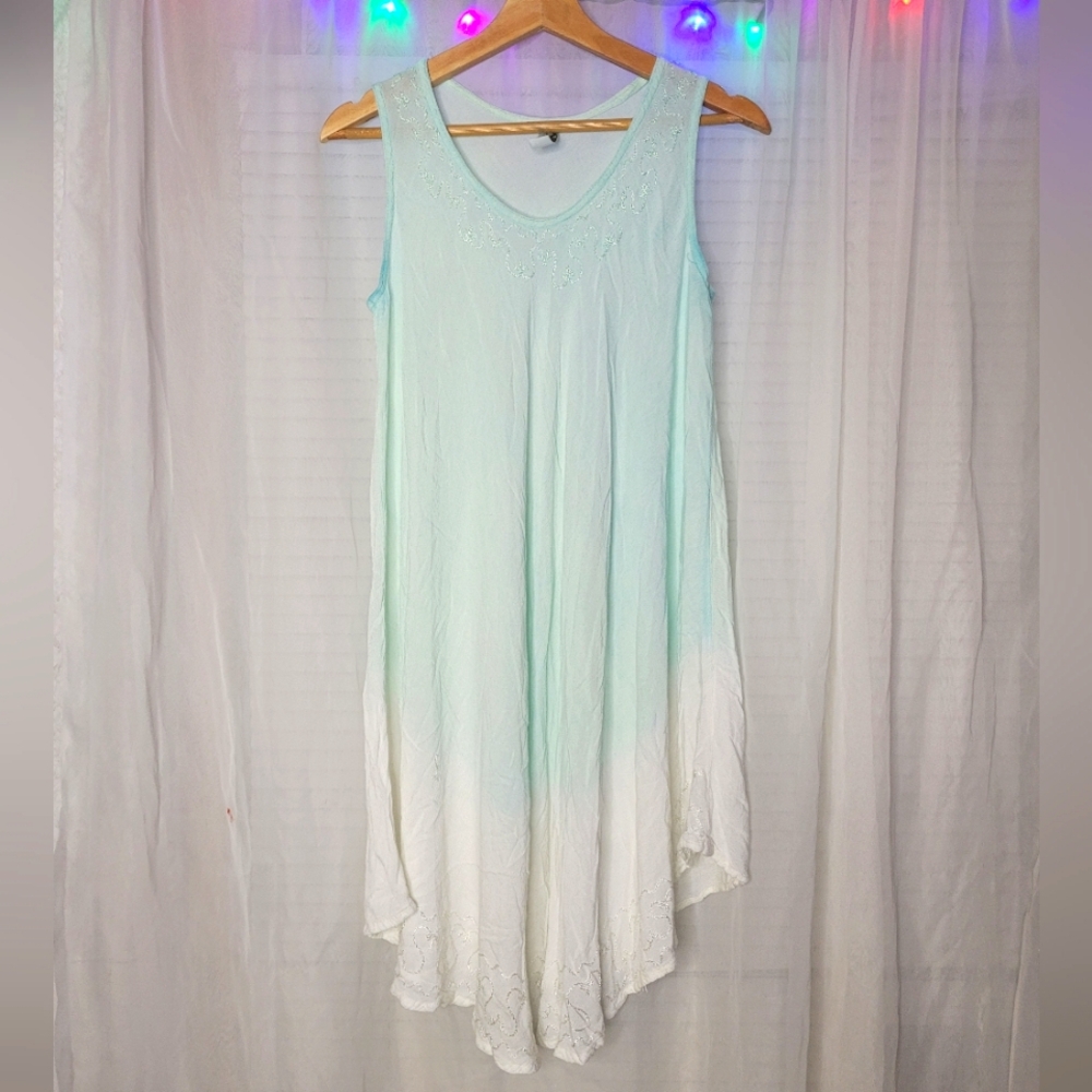 India Boutique Swim Cover Up Womens Free Size Ombre Blue White Rayon